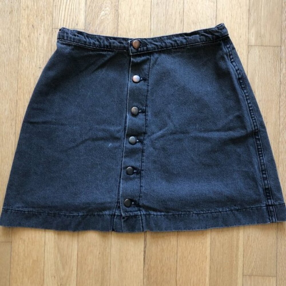 American Apparel Black Denim Button Front Skirt Size Large